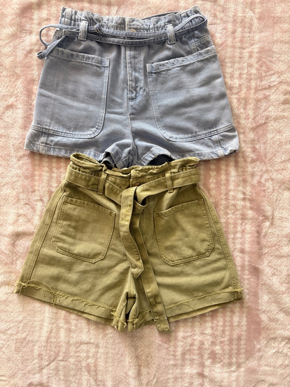 Zara Blue and Olive Paperbag Waist Shorts Duo